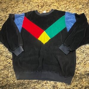 Vintage Vandemere 80s Colorblock Velour Sweatshirt Womens Large USA Black
